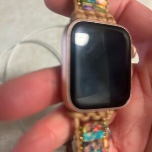 Rose Gold Smartwatch with Decorative Brown Strap